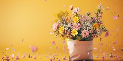 geel bloem boeket arrangement geschenk, ai foto