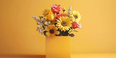 geel bloem boeket arrangement geschenk, ai foto