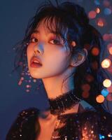 Aziatisch meisje met diamant detailopname mode portret studio verlichting, ai foto