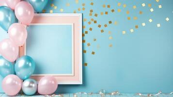 geslacht onthullen verjaardag partij kader blauw en roze ballonnen, ai foto