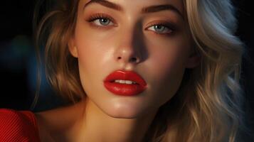 vrouw model- met rood lippen glamour, ai foto