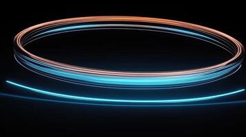digitaal futuristische neon cirkel licht Aan donker achtergrond, ai foto