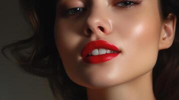 vrouw model- met rood lippen glamour, ai foto