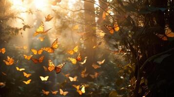 Woud bomen herfst mistig ochtend- de nevel, ai foto