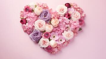 hart vorm roos ranonkel boterbloem kader roze achtergrond, ai foto