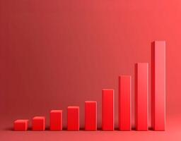 3d rood bar diagram Aan rood achtergrond, gegevens analyse icoon, uitwisseling handel foto