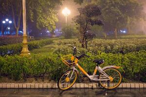 Guangzhou mensen park met mist Bij nacht, China foto