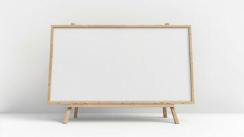 een kader banier mockup met een blanco houten kader geïsoleerd Aan een wit achtergrond. foto