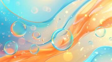 een futuristische achtergrond met pastel blauw en oranje zacht gloed bubbels van abstract vormen. foto