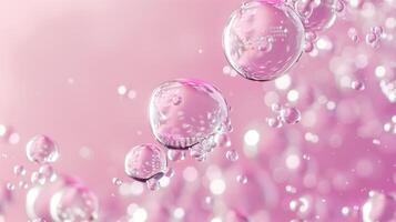 vloeiende water bubbels in licht roze helling Aan minimalistisch achtergrond. foto