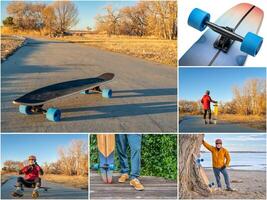 lang cruisen skateboard Aan fiets trails in Colorado foto