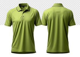 reeks van duidelijk groen polo overhemd mockup Sjablonen met voorkant en terug keer bekeken, gegenereerd ai foto