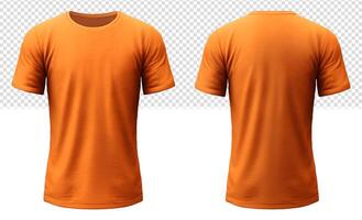 reeks van duidelijk oranje t-shirt mockup Sjablonen met voorkant en terug keer bekeken, gegenereerd ai foto
