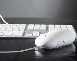 de wit muis en de toetsenbord voor de computer foto