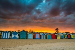 kleurrijk strand huis Bij zonsopkomst in Brighton strand Melbourne foto