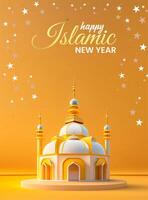 moskee koepel gelukkig Islamitisch nieuw jaar. vector illustratie gelukkig nieuw hijri jaar 1442. grafisch ontwerp voor de decoratie van geschenk certificaten, banners en flyer, sociaal media post.muhrram foto