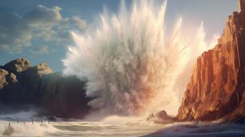 tsunami golven Botsing tegen torenhoog klif insturen foto