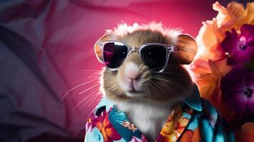 van hamsters hawaiiaans overhemd en zonnebril tijdschrift omslag, ai generatief foto