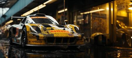 ai gegenereerd racing auto in de werkplaats generatief ai foto