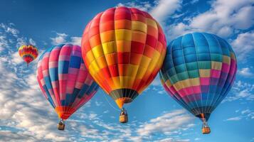 ai gegenereerd drie heet lucht ballonnen stijgend door lucht foto