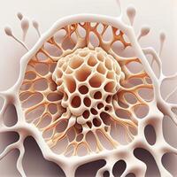 verbindend zakdoek collageen vezels en single cellen 3d illustratie microscopie van menselijk Aan wit achtergrond. generatief ai foto