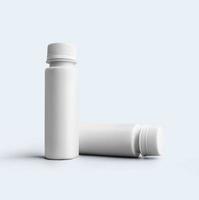 3D-rendering lege witte cosmetische poeder fles met plastic dop geïsoleerd op een grijze achtergrond. geschikt voor uw mockup-ontwerp.