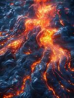 vloeiende lava van vulkanisch uitbarsting foto