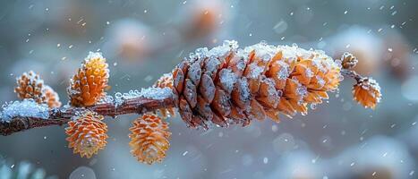 vers gedaald sneeuw Aan een pijnboom Afdeling foto