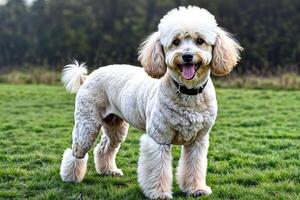 glimlachen hond buitenshuis veld- gelukkig foto