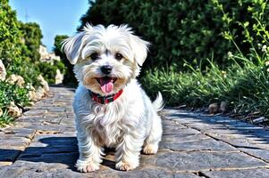 glimlachen hond buitenshuis veld- gelukkig foto