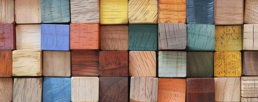 kleurrijk houten blokken geregeld in een rooster, elk met verschillend kleuren foto