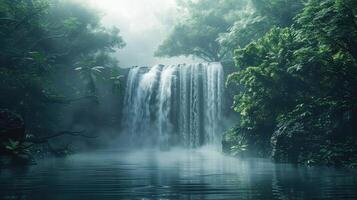 een waterval in de oerwoud met water vloeiende over- het foto