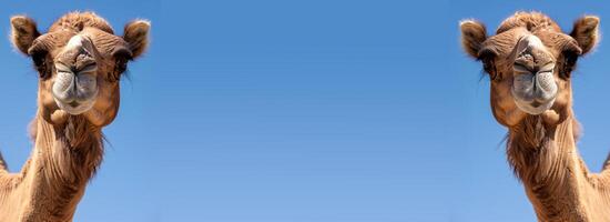 kameel geïsoleerd Aan een blauw lucht achtergrond - kopiëren ruimte, ai-gegenereerd foto