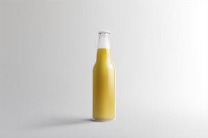 verschillende fruit frisdrank fles, non-alcoholische drank met waterdruppels geïsoleerd op een witte achtergrond. 3D-rendering, geschikt voor uw ontwerpproject. foto