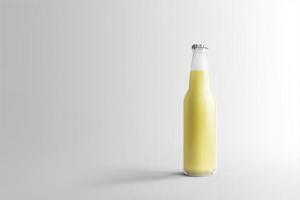 verschillende fruit frisdrank fles, non-alcoholische drank met waterdruppels geïsoleerd op een witte achtergrond. 3D-rendering, geschikt voor uw ontwerpproject. foto