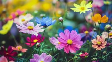 levendig bloemen bloeiend in tuin, weken omhoog de zomer zonneschijn foto