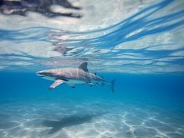 haaien zwemmen in kristal Doorzichtig wateren foto