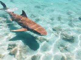 haaien zwemmen in kristal Doorzichtig wateren foto