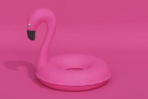 roze zwembad opblaasbaar speelgoed- in de vorm van flamingo vogel 3d weergegeven icoon Aan de roze achtergrond foto