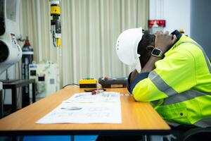 ingenieurs gemonteerd en getest de functionaliteit van een robot arm gebruikt in klein industrieën. foto