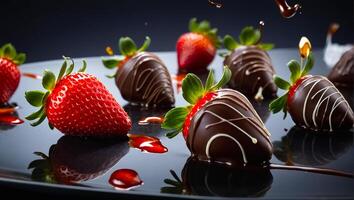 chocola gedekt aardbeien toetje foto