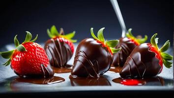 chocola gedekt aardbeien toetje foto