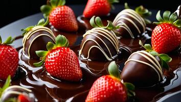 chocola gedekt aardbeien toetje foto