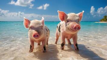 schattig varken Aan de Bahamas zee foto