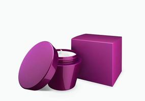 lege diep lila parelmoer cosmetische pot mock up op witte achtergrond met uitstrijkje crème in vooraanzicht hoek, 3d illustratie
