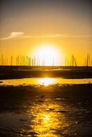 het zeilen boten en jachten in jachthaven Bij zonsondergang. melbourne. Australië. foto