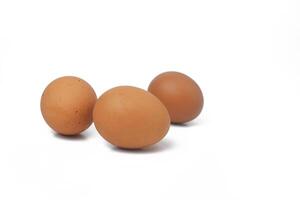 sommige kip eieren zijn Aan een wit achtergrond foto