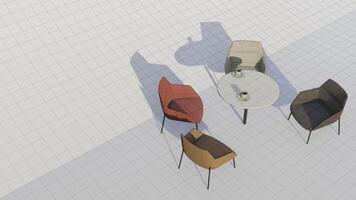 3d renderen reeks dining stoelen Aan blauwdruk achtergrond foto