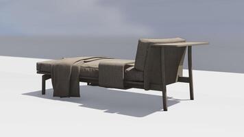 3d renderen een lounge sofa met een rugleuning Aan enkel en alleen een kant en een koffie tafel gehecht foto