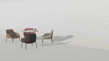 3d renderen reeks dining stoelen Aan blauwdruk achtergrond foto